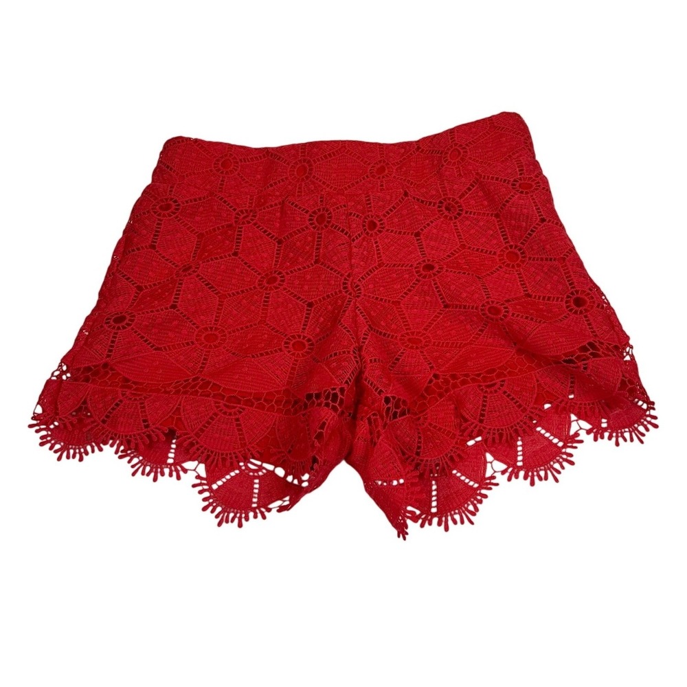Love Fire Red Geometric Lace Scalloped Hem High Waist Shorts Women's XS